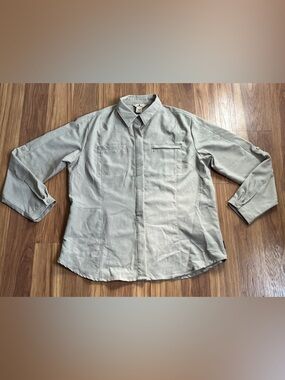 Woolrich Button Down Top Side Zipper Pocket Khaki Size L